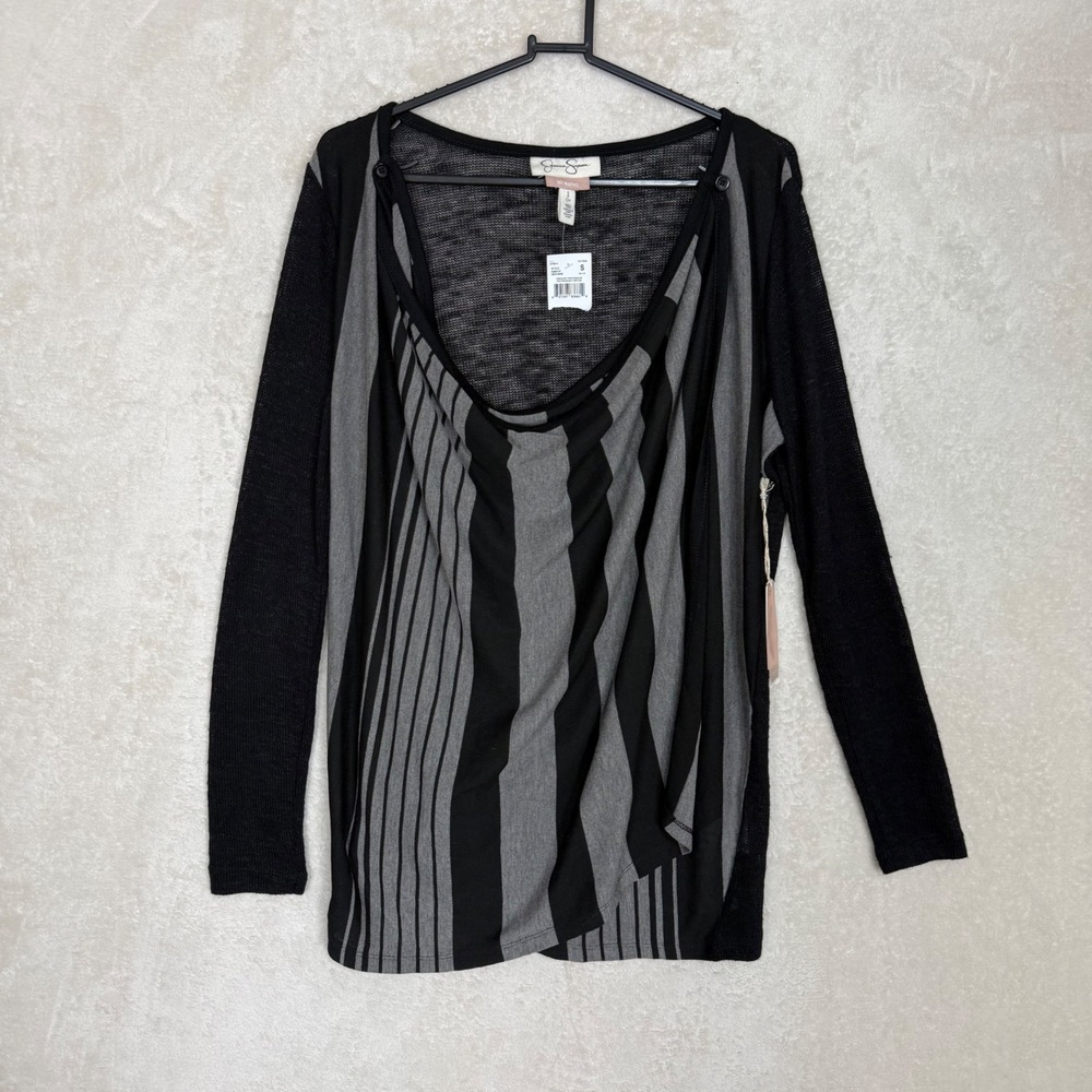 Jessica Simpson NWT Nursing Top Black Grey Striped Cowl Neck Maternity Size S
